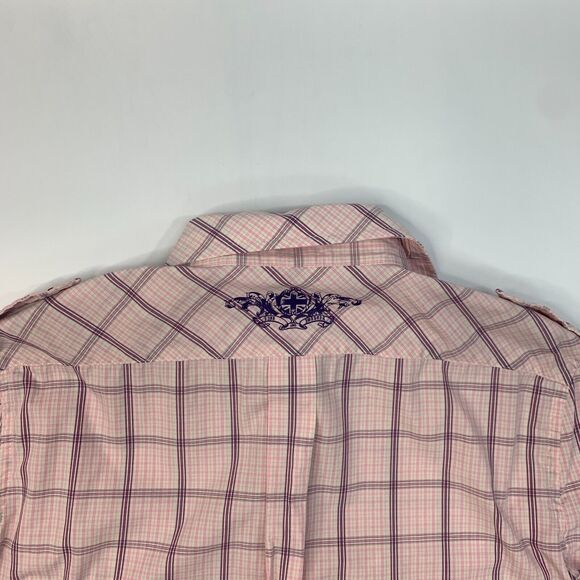 Ben Sherman Shirt Mens M Medium Pink Purple Button Up Windowpane Plaid Cotton - Picture 8 of 13